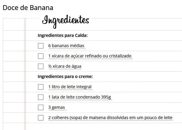 doce de banana ingredientes